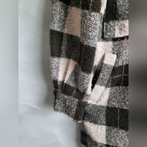 Anthropologie Harlow Checkered Knit Fleece Coat XXS Oversized - Picture 3 of 16